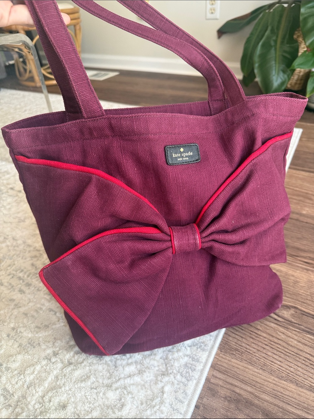 KATE SPADE Jack Spade On Purpose Canvas Bow Tote Bag in Cherry UVRU0161